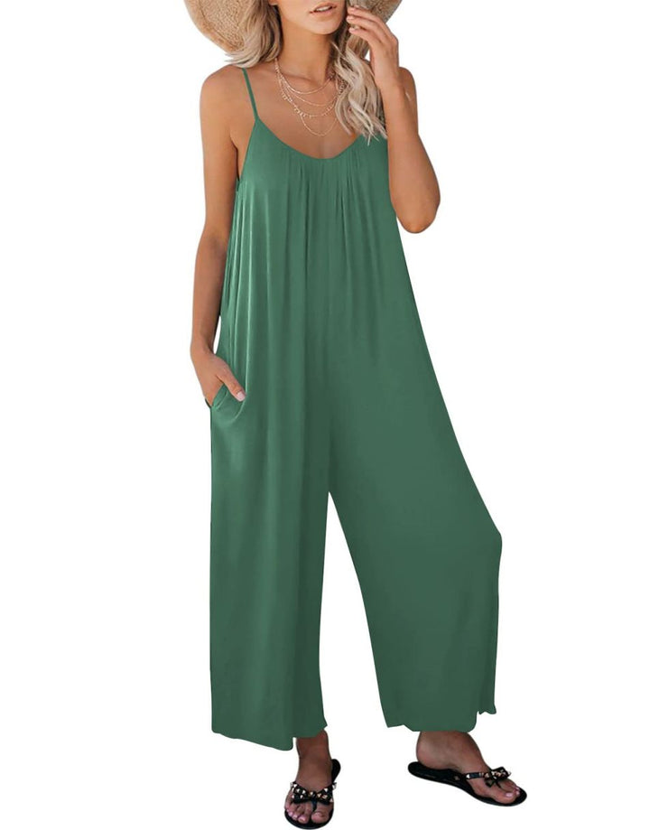 ANRABESS Loose Spaghetti Strap Wide Leg Jumpsuit with Pockets