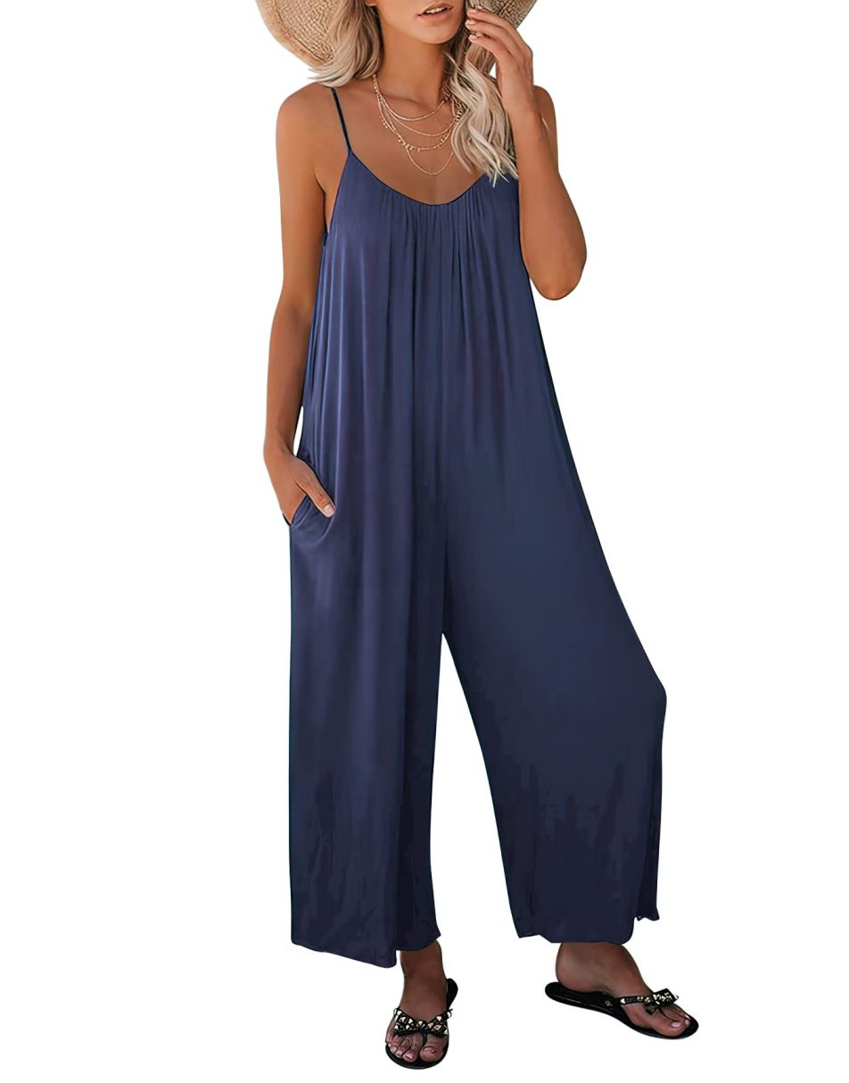 ANRABESS Loose Spaghetti Strap Wide Leg Jumpsuit with Pockets