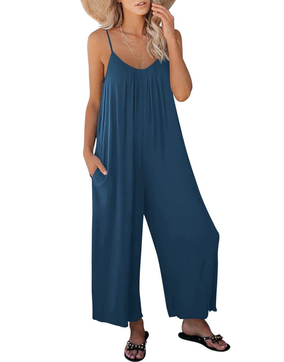 ANRABESS Loose Spaghetti Strap Wide Leg Jumpsuit with Pockets