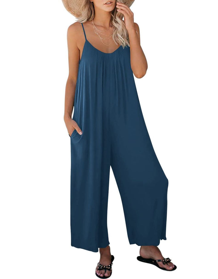 ANRABESS Loose Spaghetti Strap Wide Leg Jumpsuit with Pockets