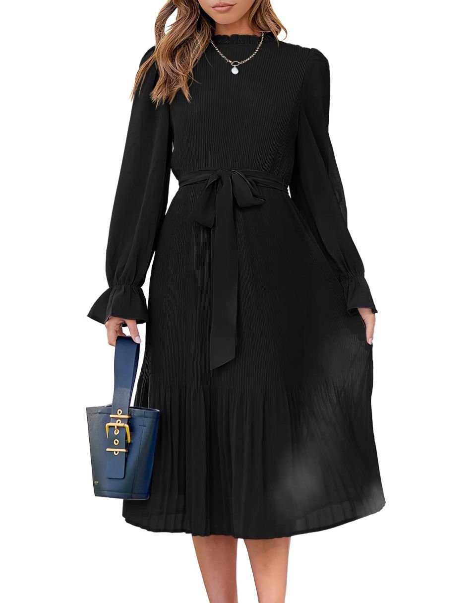 ANRABESS Women's Floral Puff Sleeve Smocked Midi Dress