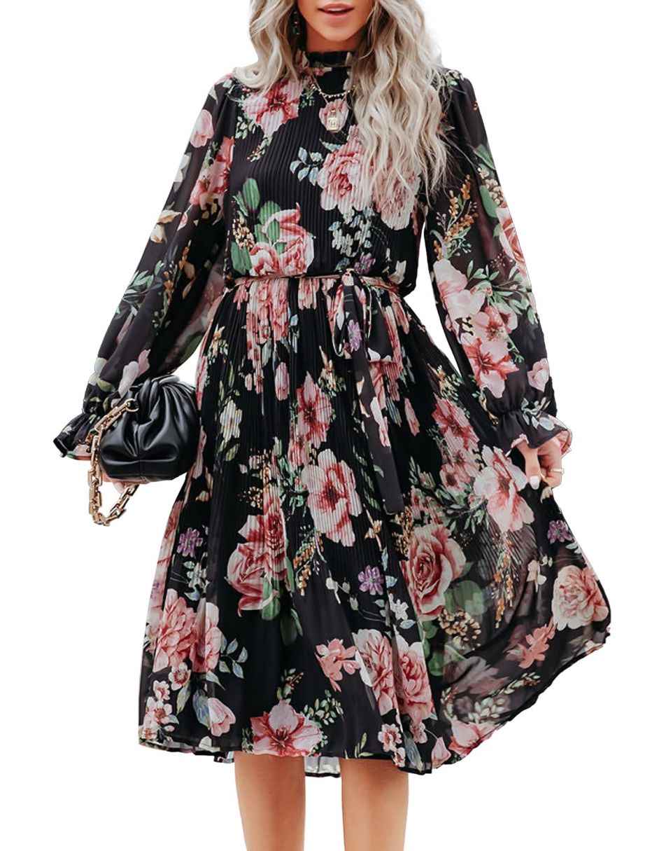 ANRABESS Women's Floral Puff Sleeve Smocked Midi Dress