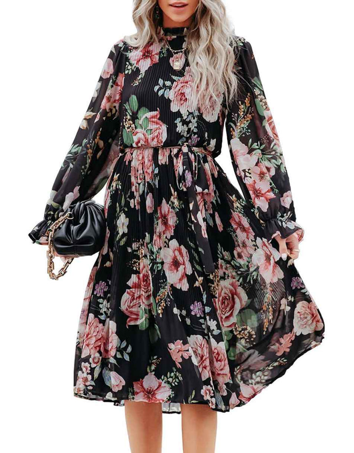ANRABESS Women's Floral Puff Sleeve Smocked Midi Dress