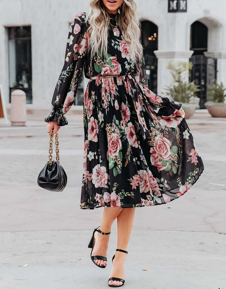 ANRABESS Women's Floral Puff Sleeve Smocked Midi Dress