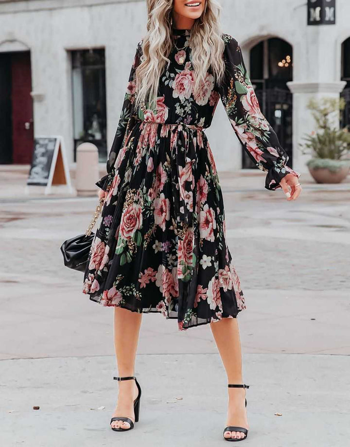 ANRABESS Women's Floral Puff Sleeve Smocked Midi Dress