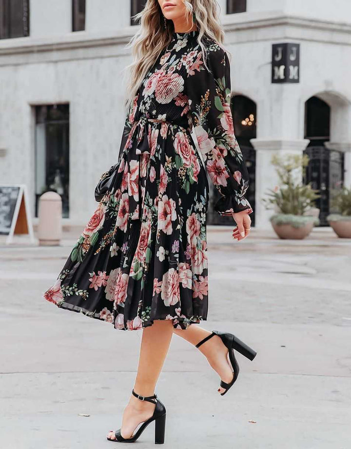 ANRABESS Women's Floral Puff Sleeve Smocked Midi Dress