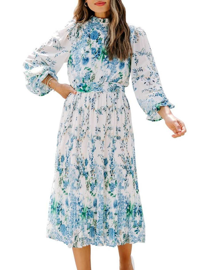 ANRABESS Women's Floral Puff Sleeve Smocked Midi Dress