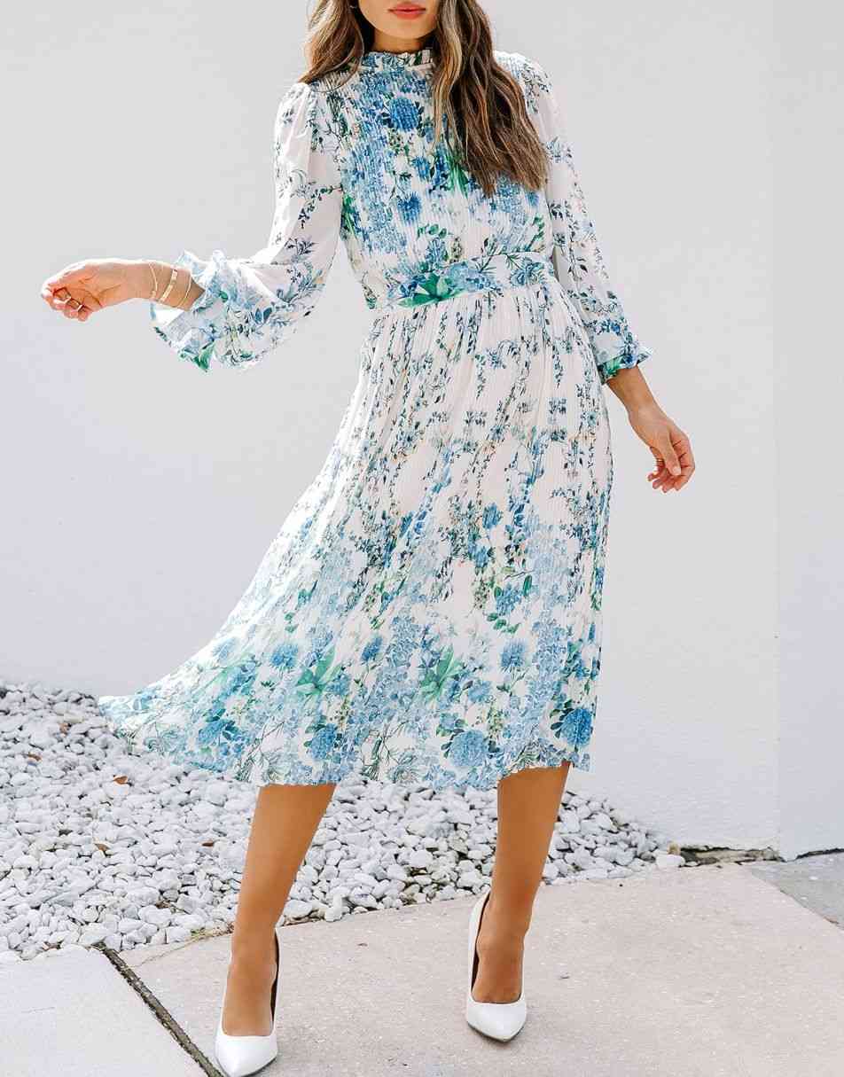 ANRABESS Women's Floral Puff Sleeve Smocked Midi Dress