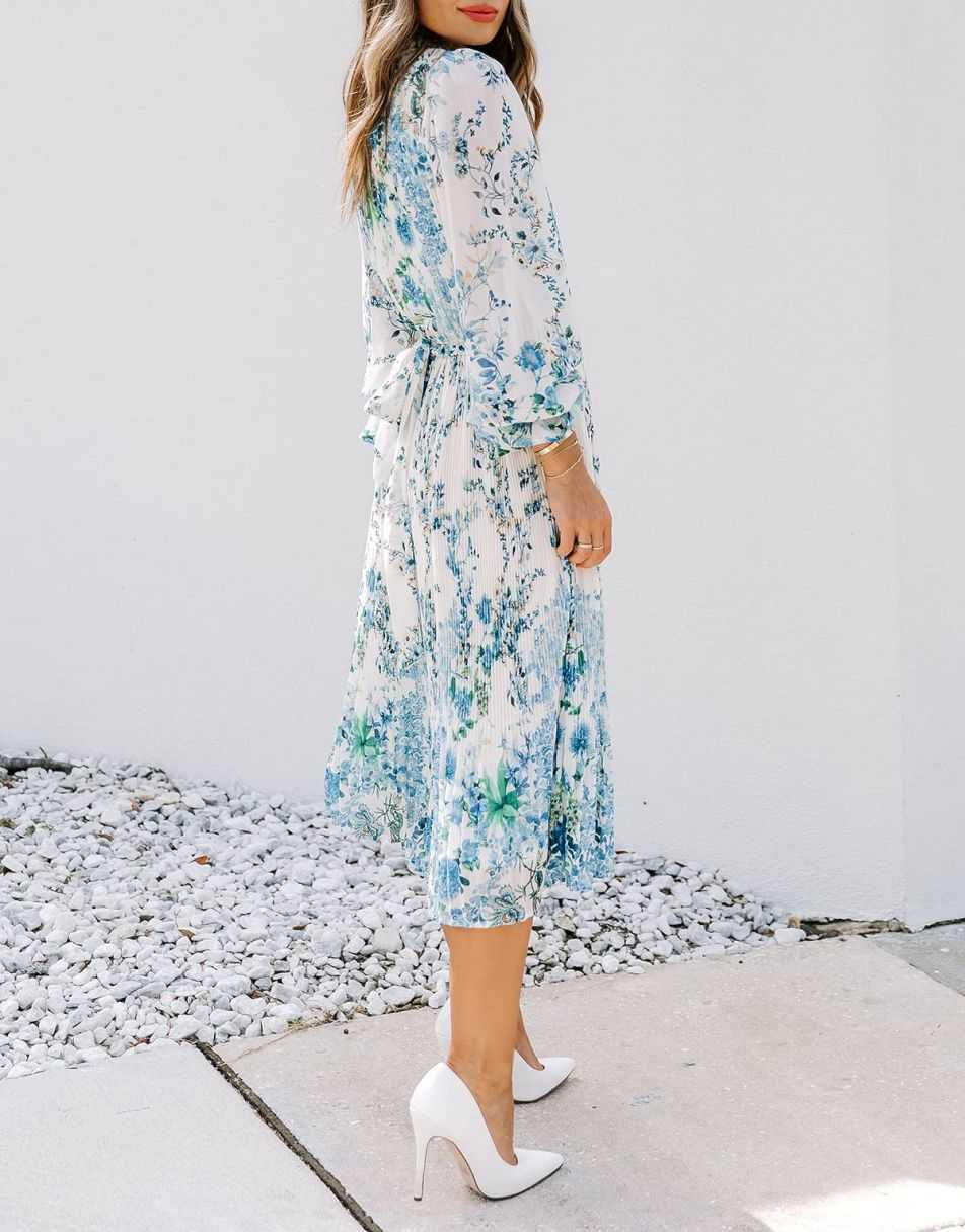 ANRABESS Women's Floral Puff Sleeve Smocked Midi Dress