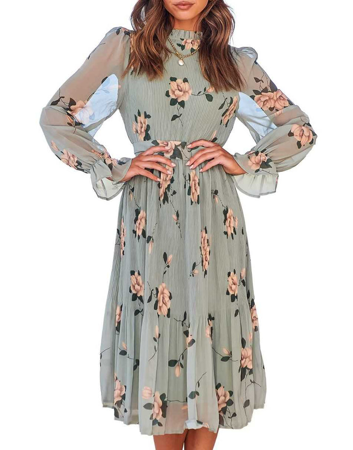 ANRABESS Women's Floral Puff Sleeve Smocked Midi Dress