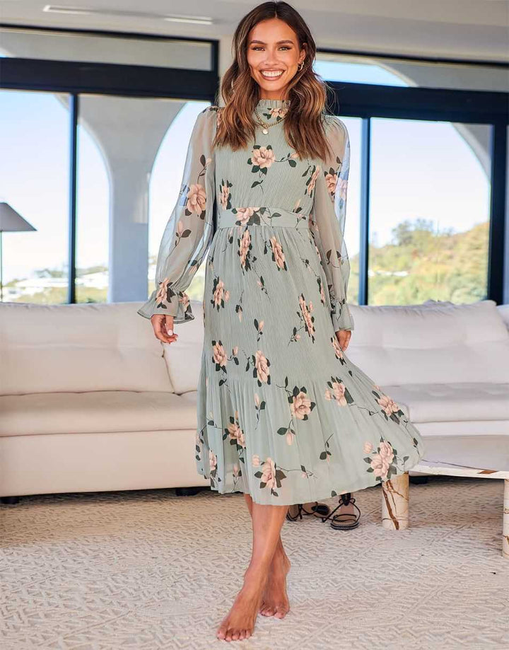 ANRABESS Women's Floral Puff Sleeve Smocked Midi Dress