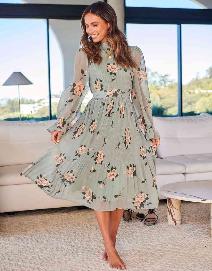 ANRABESS Women's Floral Puff Sleeve Smocked Midi Dress