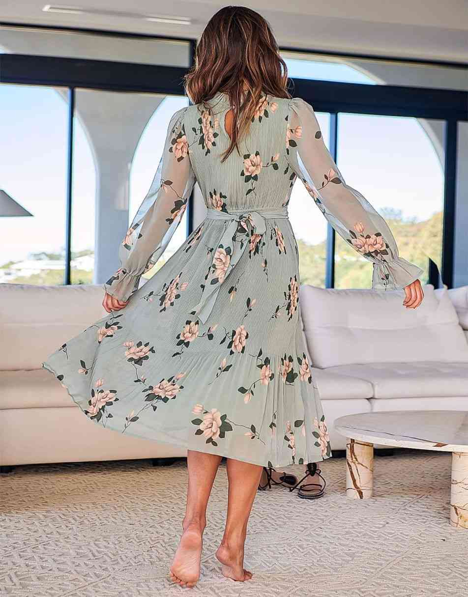 ANRABESS Women's Floral Puff Sleeve Smocked Midi Dress