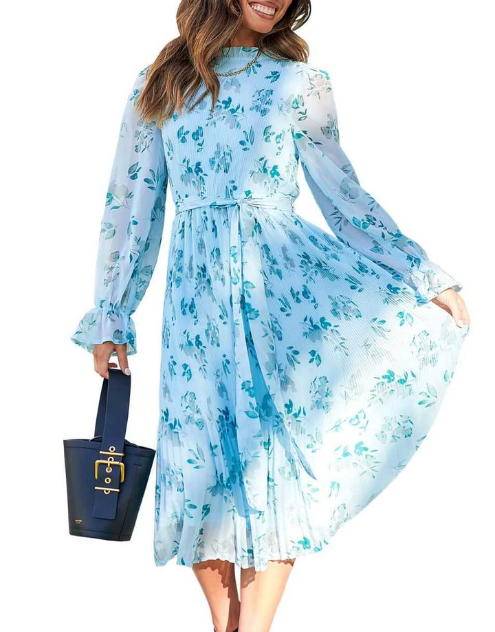 ANRABESS Women's Floral Puff Sleeve Smocked Midi Dress