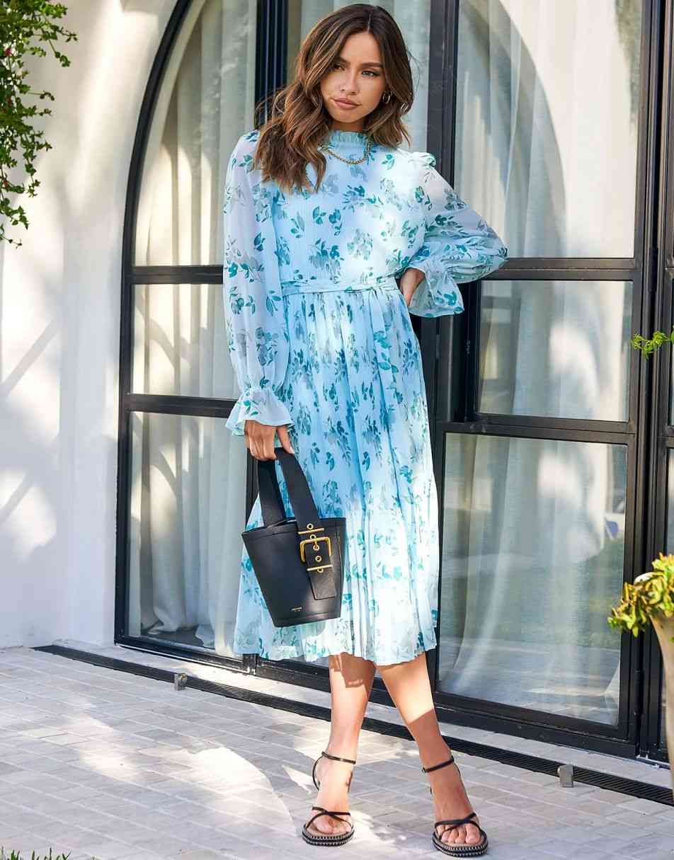 ANRABESS Women's Floral Puff Sleeve Smocked Midi Dress