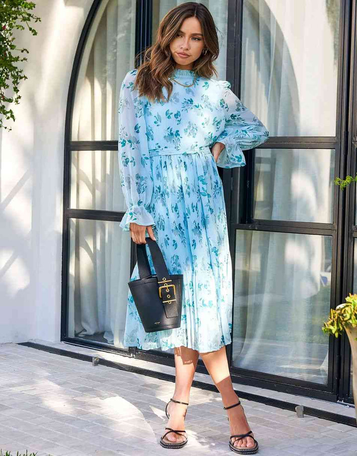 ANRABESS Women's Floral Puff Sleeve Smocked Midi Dress