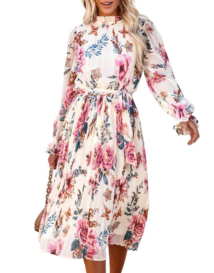 ANRABESS Women's Floral Puff Sleeve Smocked Midi Dress