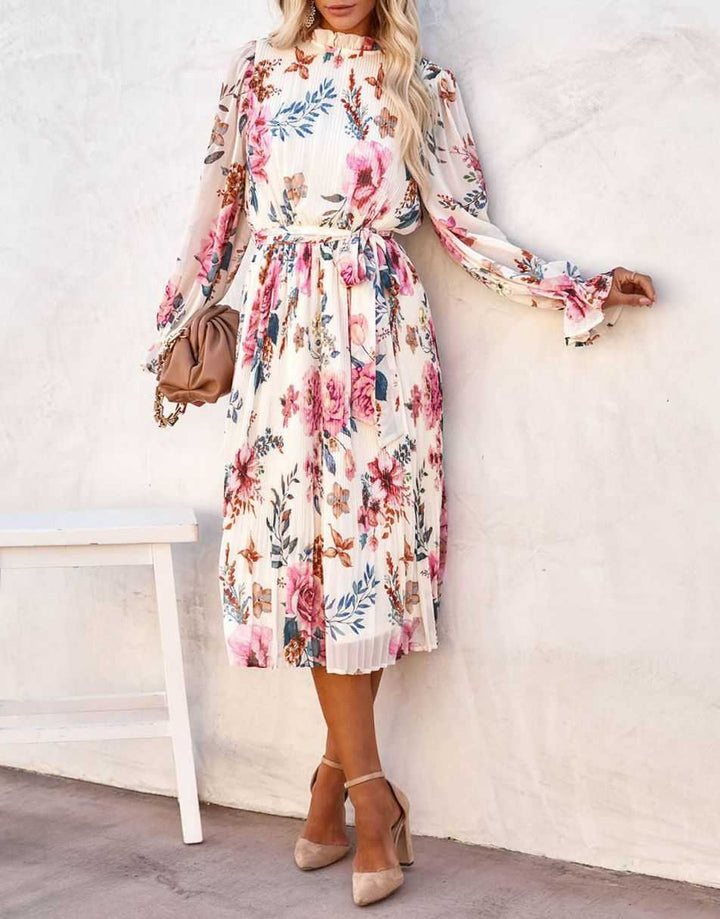 ANRABESS Women's Floral Puff Sleeve Smocked Midi Dress
