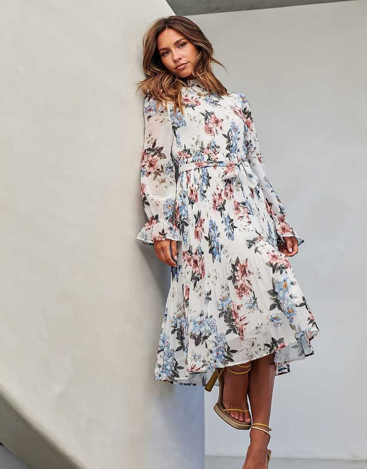 ANRABESS Women's Floral Puff Sleeve Smocked Midi Dress