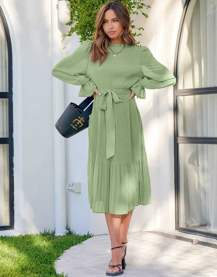 ANRABESS Women's Floral Puff Sleeve Smocked Midi Dress