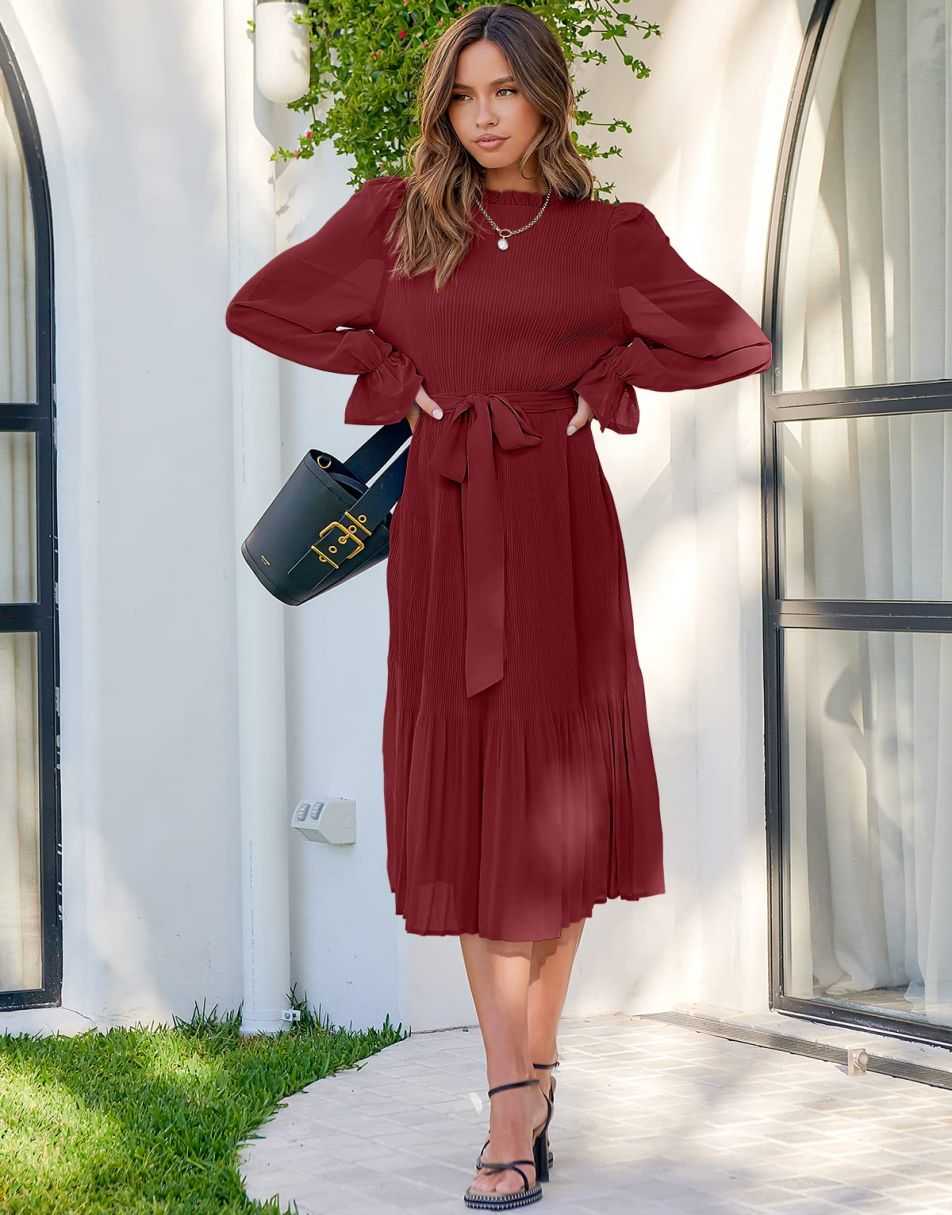 ANRABESS Women's Floral Puff Sleeve Smocked Midi Dress