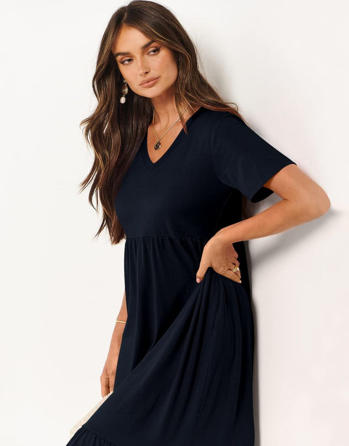 ANRABESS V-Neck Tiered Maxi Beach Dress with Pockets
