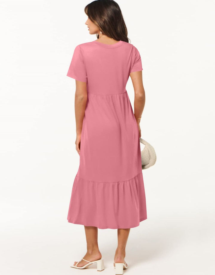 ANRABESS V-Neck Tiered Maxi Beach Dress with Pockets