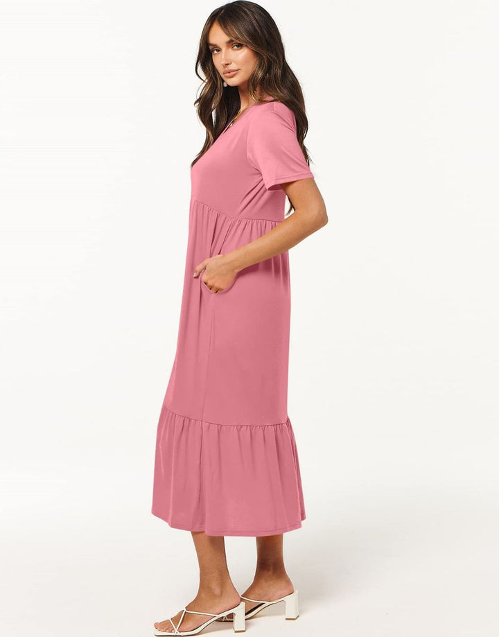 ANRABESS V-Neck Tiered Maxi Beach Dress with Pockets