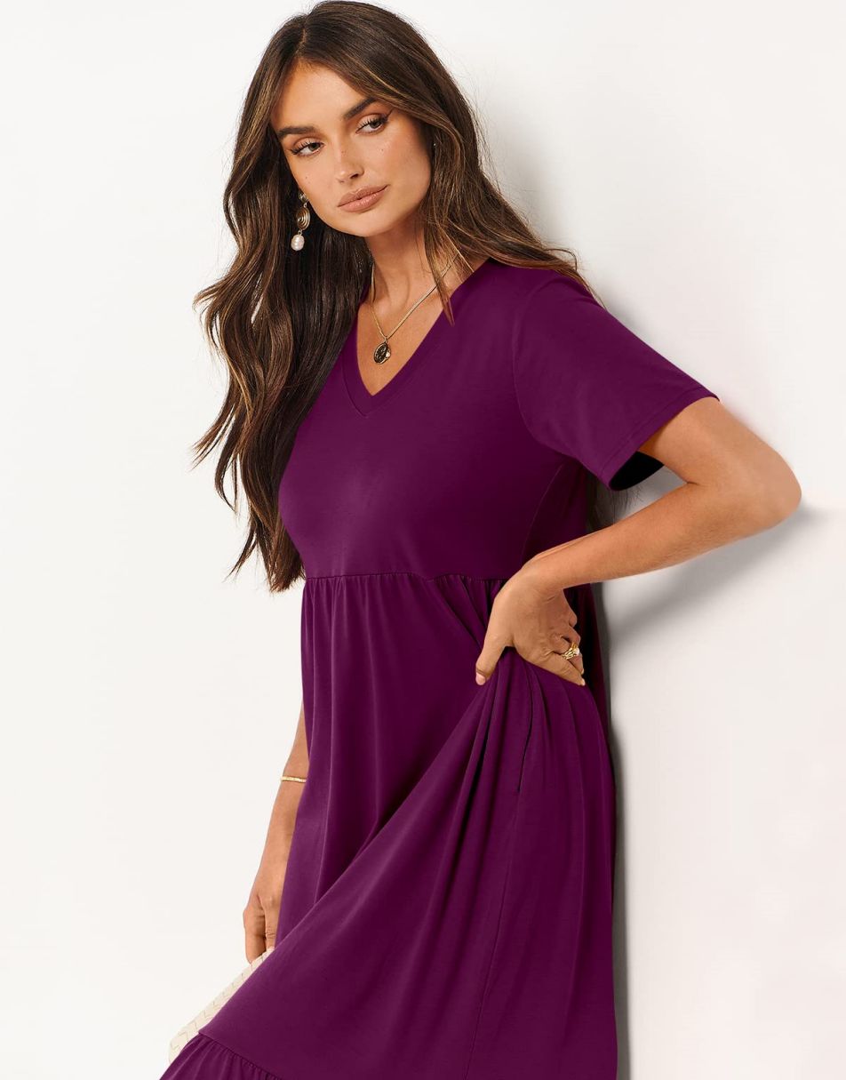 ANRABESS V-Neck Tiered Maxi Beach Dress with Pockets