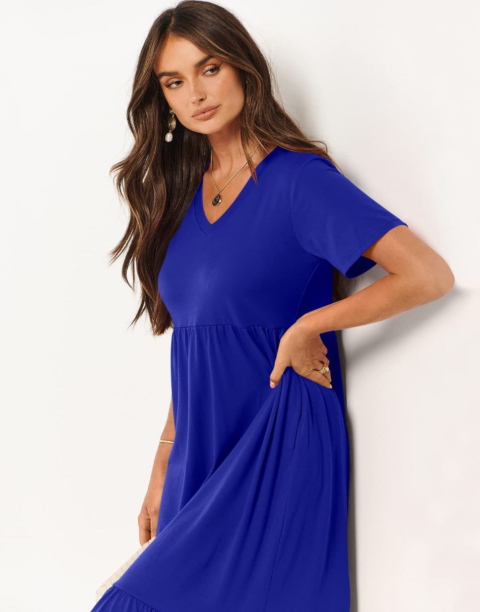 ANRABESS V-Neck Tiered Maxi Beach Dress with Pockets