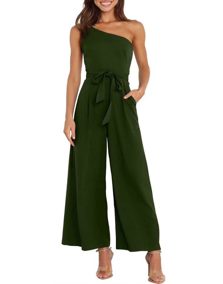 ANRABESS One Shoulder Sleeveless Wide Leg Jumpsuit