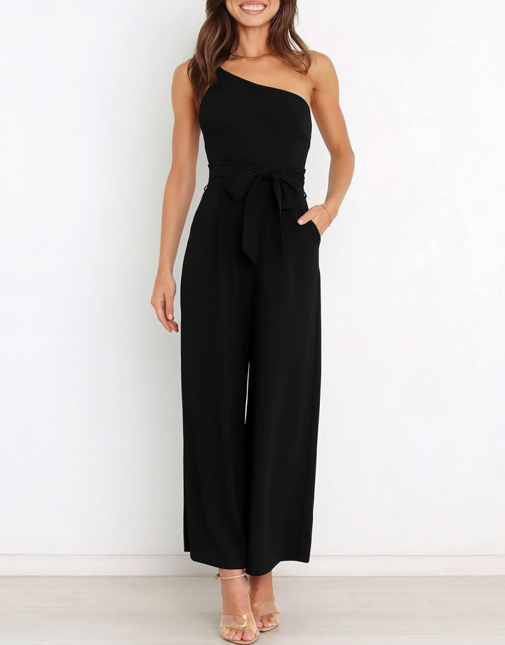 ANRABESS One Shoulder Sleeveless Wide Leg Jumpsuit