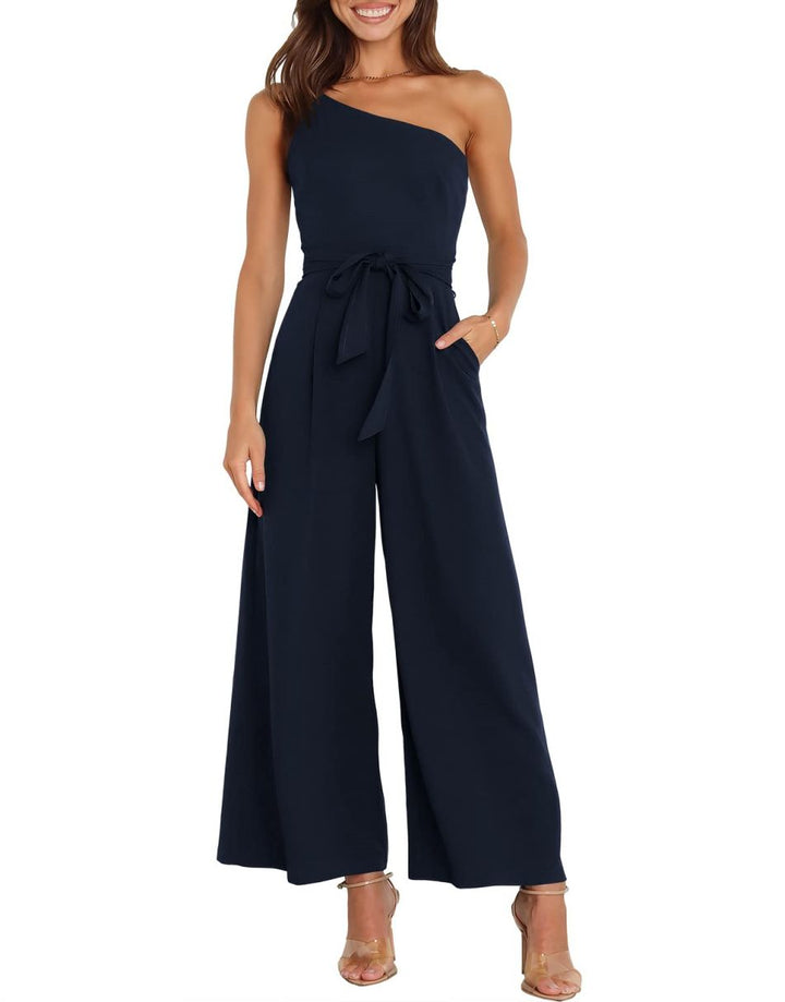 ANRABESS One Shoulder Sleeveless Wide Leg Jumpsuit