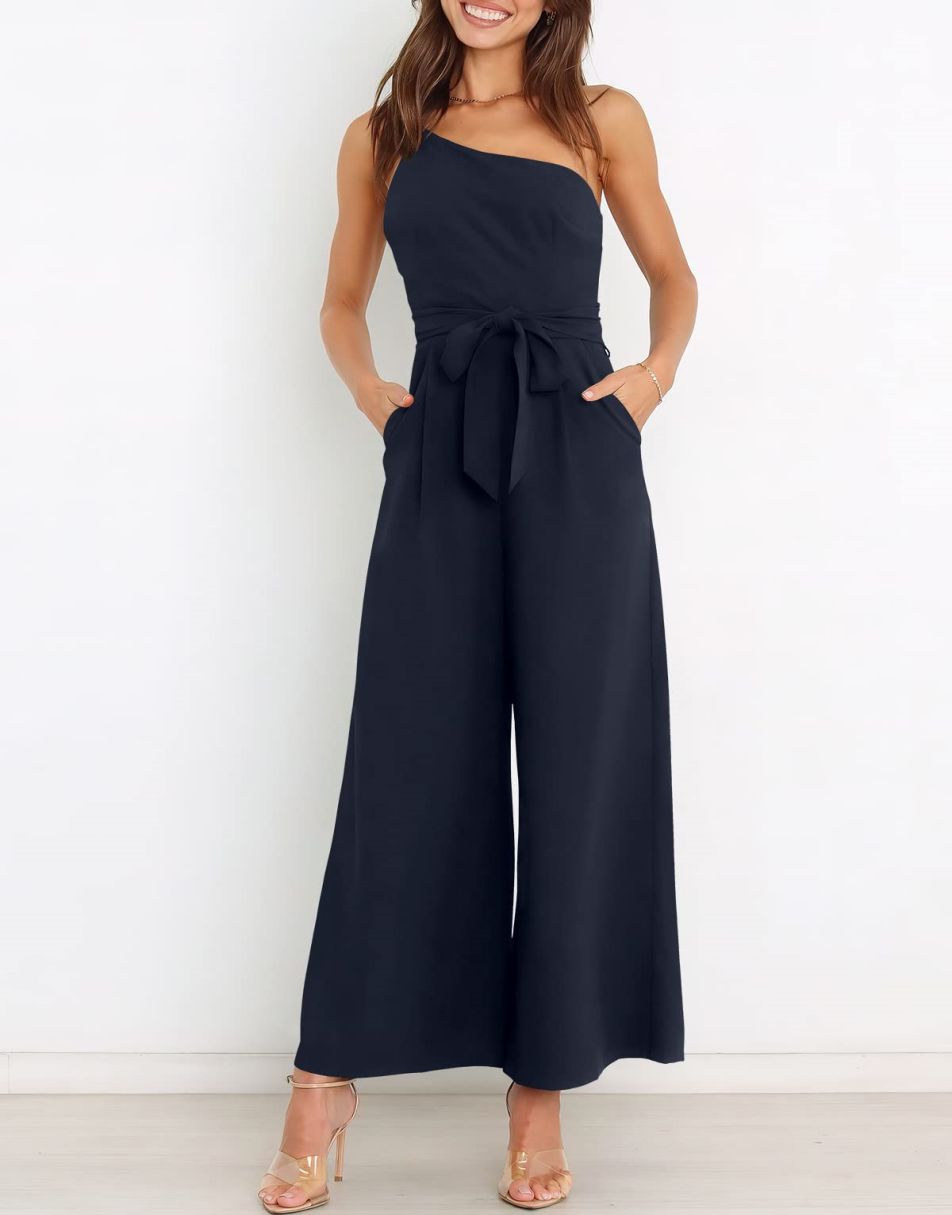 ANRABESS One Shoulder Sleeveless Wide Leg Jumpsuit