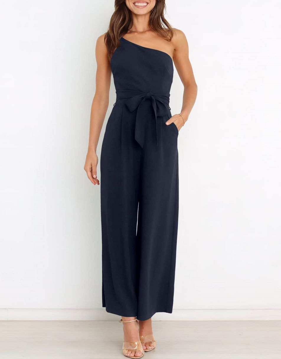 ANRABESS One Shoulder Sleeveless Wide Leg Jumpsuit