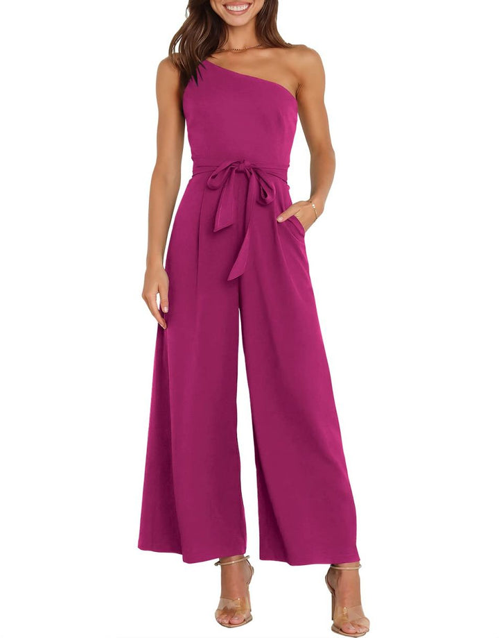 ANRABESS One Shoulder Sleeveless Wide Leg Jumpsuit