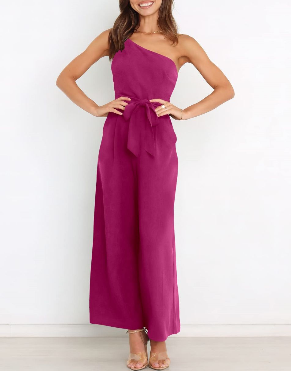 ANRABESS One Shoulder Sleeveless Wide Leg Jumpsuit