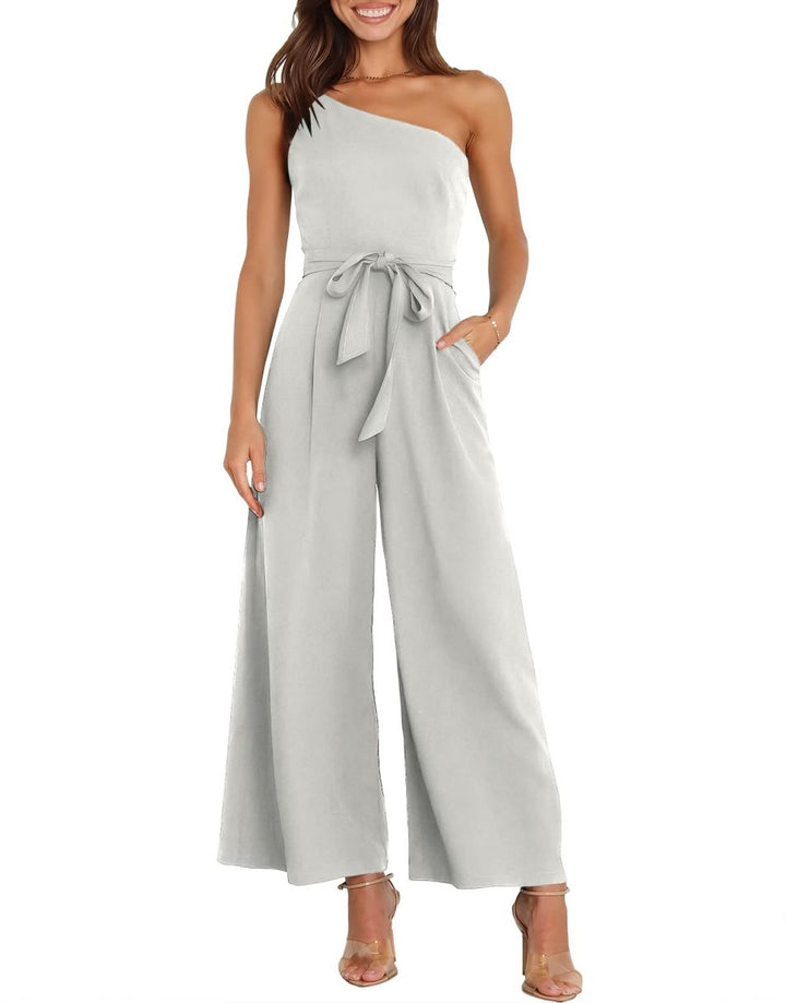 ANRABESS One Shoulder Sleeveless Wide Leg Jumpsuit