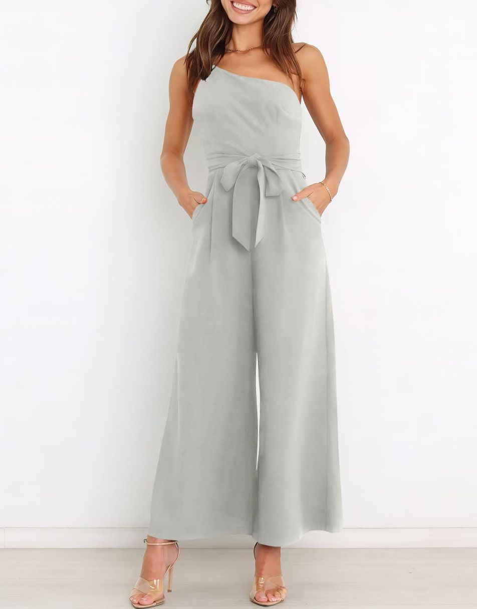 ANRABESS One Shoulder Sleeveless Wide Leg Jumpsuit