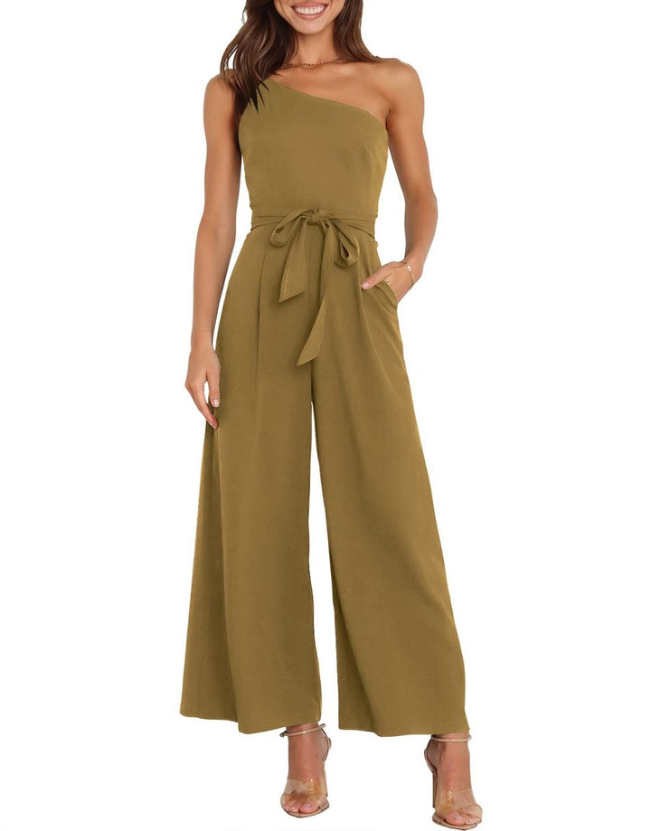 ANRABESS One Shoulder Sleeveless Wide Leg Jumpsuit