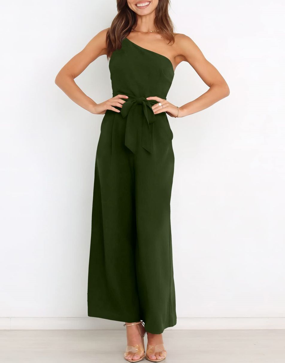 ANRABESS One Shoulder Sleeveless Wide Leg Jumpsuit