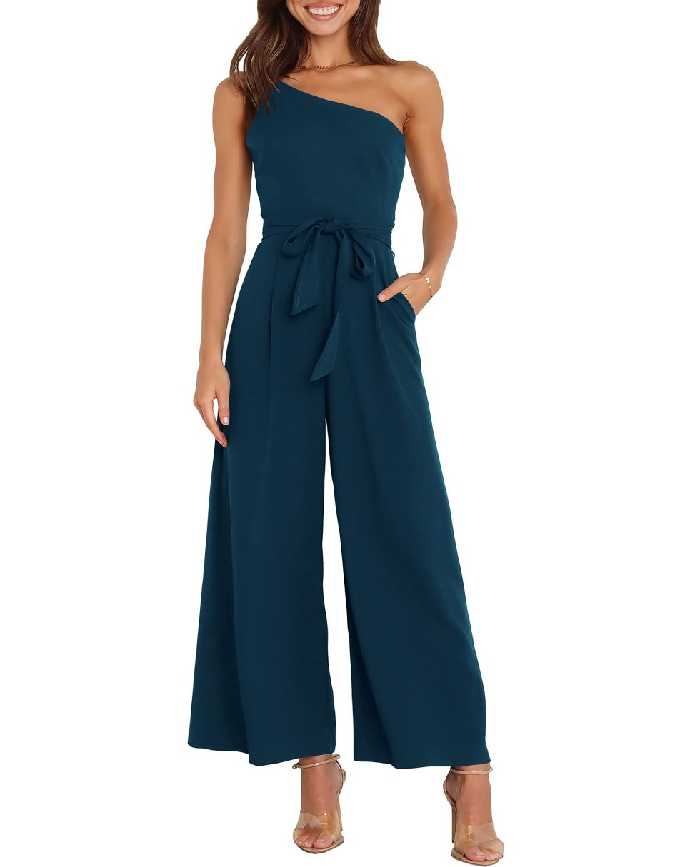 ANRABESS One Shoulder Sleeveless Wide Leg Jumpsuit