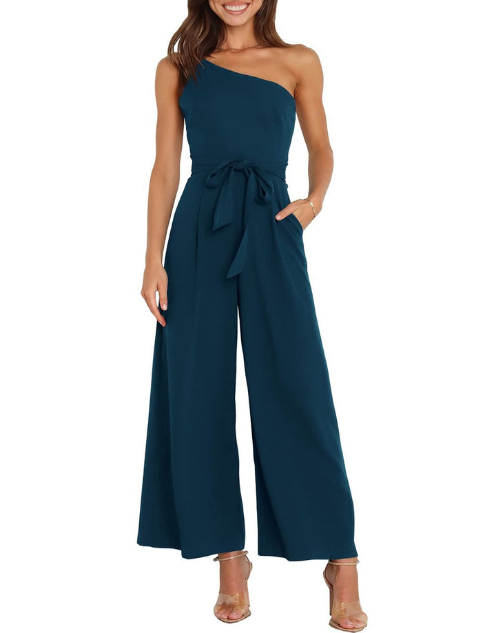 ANRABESS One Shoulder Sleeveless Wide Leg Jumpsuit