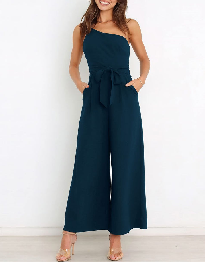 ANRABESS One Shoulder Sleeveless Wide Leg Jumpsuit