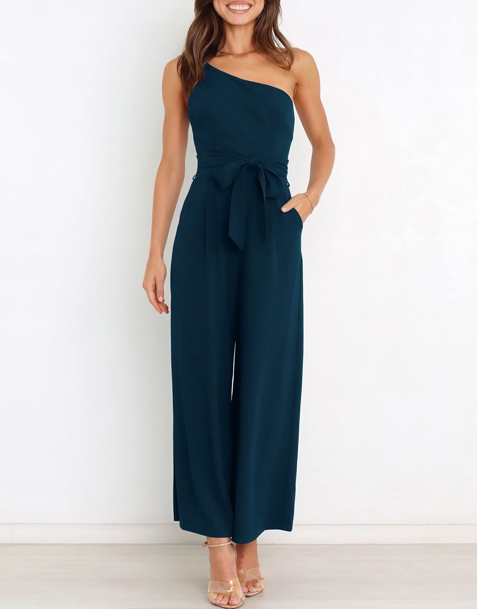 ANRABESS One Shoulder Sleeveless Wide Leg Jumpsuit