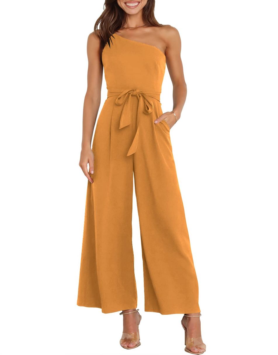ANRABESS One Shoulder Sleeveless Wide Leg Jumpsuit