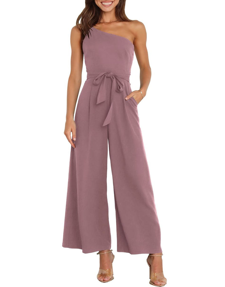 ANRABESS One Shoulder Sleeveless Wide Leg Jumpsuit