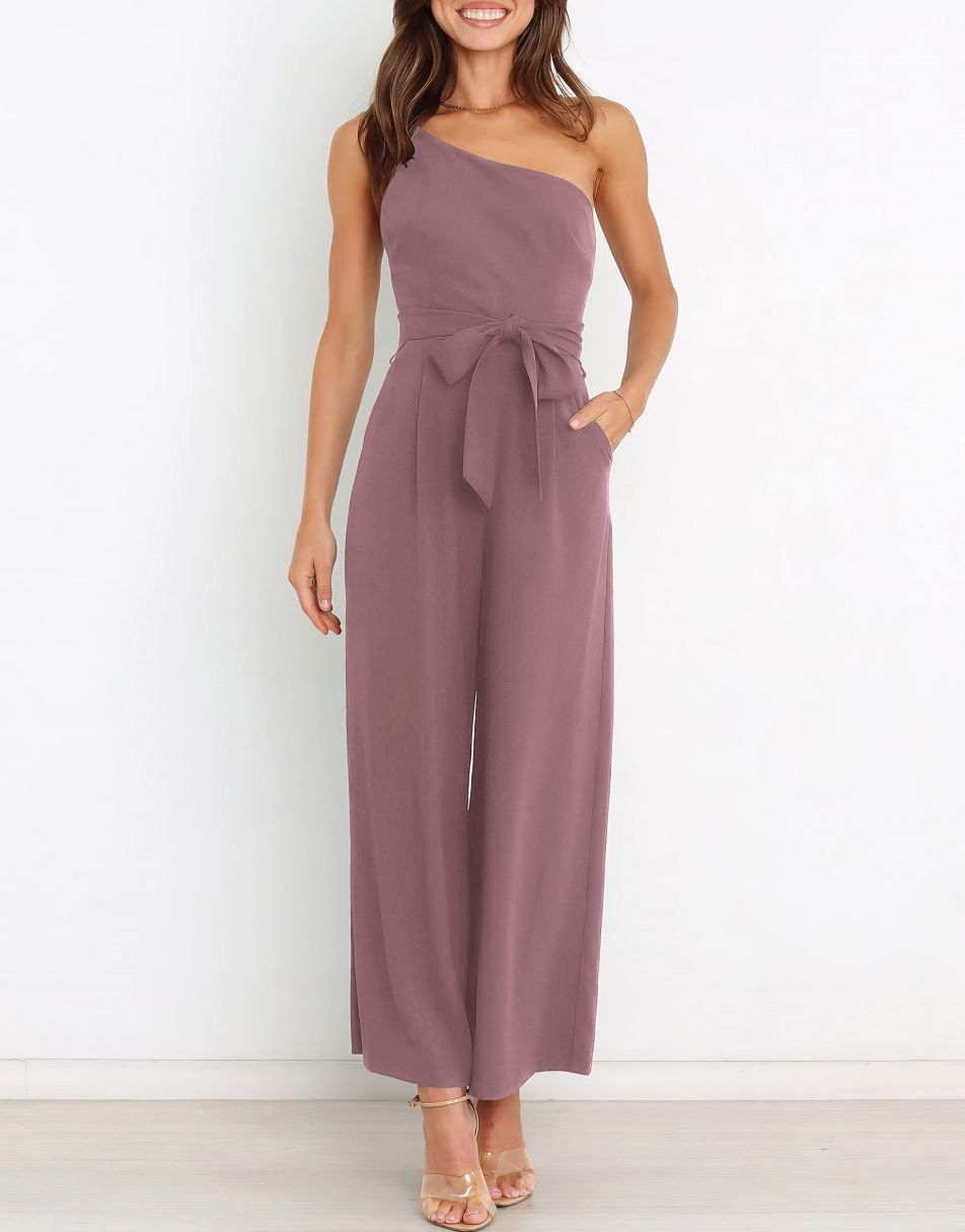 ANRABESS One Shoulder Sleeveless Wide Leg Jumpsuit