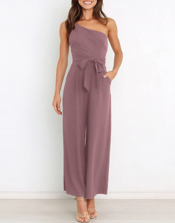 ANRABESS One Shoulder Sleeveless Wide Leg Jumpsuit