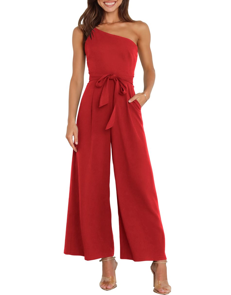 ANRABESS One Shoulder Sleeveless Wide Leg Jumpsuit